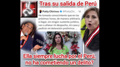 Patricia Chirinos salió del Perú envía mensaje #peru #lima #ayacucho #ica #ica #unmsm #dinaboluarte